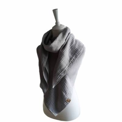 Musselintuch / Musselindecke aus Bio Baumwollstoff in mittelgrau mit Anker Patch 130 x 130cm