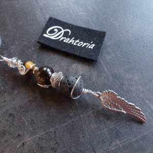 Engelsrufer auf DRAHTORIA - Art Perlen Tigerauge Lava Glas Anhänger Flügel aus Edelstahl Engel Schutzengel Bild 1