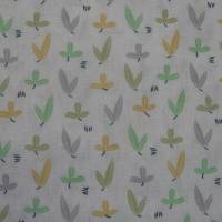 10,80 EUR/m Baumwolle Stoff Pousse Blätter grün gelb grau auf weiß Bild 1