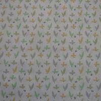 10,80 EUR/m Baumwolle Stoff Pousse Blätter grün gelb grau auf weiß Bild 3