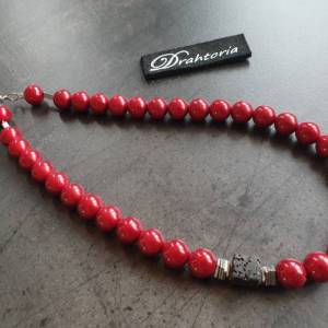 DRAHTORIA "HARLEKIN"  Kette Halskette mit toll leuchtenden Perlen und Lavastein sowie Edelstahl Elementen Farbe: Bild 1