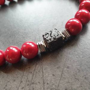 DRAHTORIA "HARLEKIN"  Kette Halskette mit toll leuchtenden Perlen und Lavastein sowie Edelstahl Elementen Farbe: Bild 2