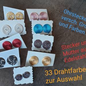 DRAHTORIA Set: 1 Paar Ohrstecker / Ohrhänger Schnecke aus Aludraht 33 verschiedene Drahtfarben EDELSTAHL - Stecker Bild 1