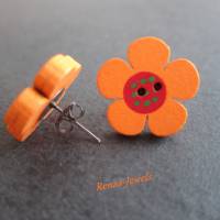 Holzohrstecker Blume orange rot silberfarben Holz Ohrstecker Ohrringe Bild 1