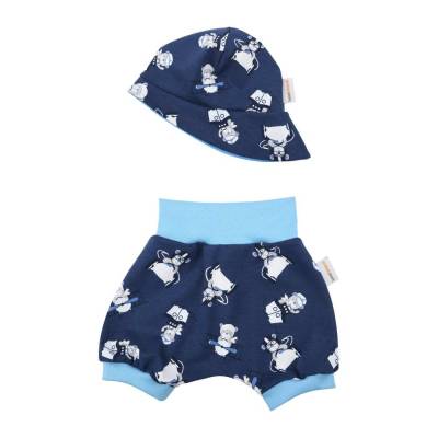 Baby Jungen Sommer-Set "Teddybär" Sommermütze / Sonnenhut + kurze Pumphose, alle Größen