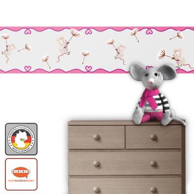 Kinderbordüre: Maus mit Pusteblume - optional selbstklebend - 18 cm Höhe