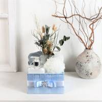 Wellness Set, groß, Wellness im Korb, Kleine Geschenke, Trockenblumensträußchen, blau Bild 1