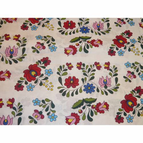 9,80 EUR/m Stoff Baumwolle - bunte Blumen, rot, rosa, blau auf weiß