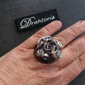 DRAHTORIA Statement Ring aus Aludraht silber mit Platin antiksilber anthrazit schwarz oder schwarzbraun wiredesign wire Bild 4
