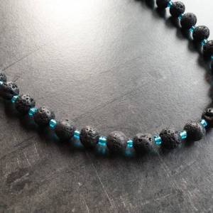 DRAHTORIA Kette für den Mann  Lavaperlen und blaue Perlen aus Glas Glasperlen Edelstahl Perlenkette Edelstein Männer Her Bild 1