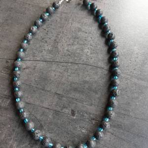 DRAHTORIA Kette für den Mann  Lavaperlen und blaue Perlen aus Glas Glasperlen Edelstahl Perlenkette Edelstein Männer Her Bild 6
