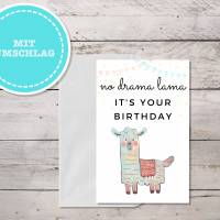 Geburtstagskarte No Drama Lama mit Umschlag als sofort Download PDF Bild 2