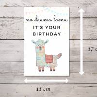 Geburtstagskarte No Drama Lama mit Umschlag als sofort Download PDF Bild 3