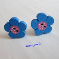 Holzohrclips Blume blau pink Holz Ohrclips Holzohrringe Bild 2