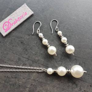 DRAHTORIA Tolle Kette mit Perlen in weiß und Edelstahl-Elementen sowie Edelstahl-Kette Gliederkette Anhänger Ohrring Ohr Bild 6