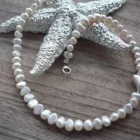 Wunderschöne echte Perlenkette mit Silberherz,Moderne Perlenkette,Süßwasser Perlenkette mit Echt Silber Herz,Perlenschmu Bild 1