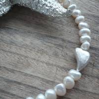 Wunderschöne echte Perlenkette mit Silberherz,Moderne Perlenkette,Süßwasser Perlenkette mit Echt Silber Herz,Perlenschmu Bild 6