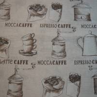 10,70 EUR/m Dekostoff Mocca Latte Espresso Kaffee - Cafe auf natur / hellbeige Bild 1