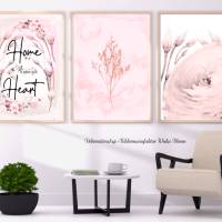 *Home* 3er Set in Rosè Handlettering Print Poster Kunstdruck Bild mit Spruch Zitat Frühlingsblumen Bild 2