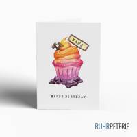 A6 Geburtstagskarte rot orange Cupcake | Ruhrpott Pott | Personalisiert mit Name | Karte mit Umschlag Bild 1