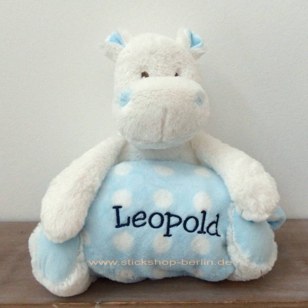 Kuscheltier mit Namen personalisiert - Hippo mit Decke - Geschenk zur Geburt Bild 1