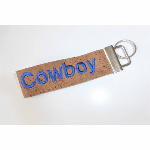 1 Schlüsselband aus Korkstoff, bestickt mit Cowboy, für Pferdeliebhaber, Reiter, Westernreiter, 3 cm breit,