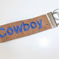 1 Schlüsselband aus Korkstoff, bestickt mit Cowboy, für Pferdeliebhaber, Reiter, Westernreiter, 3 cm breit, Bild 1