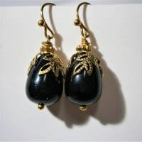 Ohrringe Onyx schwarze Tropfen 14 x 10 Millimeter handgemacht an Schmuckmetall goldfarben Bild 2