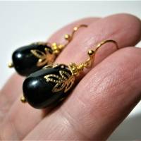 Ohrringe Onyx schwarze Tropfen 14 x 10 Millimeter handgemacht an Schmuckmetall goldfarben Bild 3