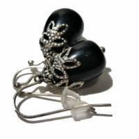 Ohrringe Onyx schwarze Tropfenhandgemacht an Schmuckmetall silberfarben Bild 1