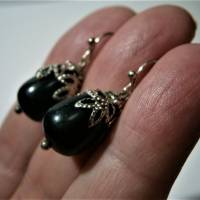 Ohrringe Onyx schwarze Tropfenhandgemacht an Schmuckmetall silberfarben Bild 2