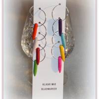 8 Glasmarker bunt mit Howlith Stäbchen goldfarben oder silberfarben, Glasmarkierer kunterbunt, Weinglasringe Bild 3