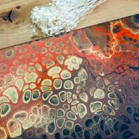 Abstraktes handgefertigtes Acryl Pouring Bild "Brennende Sonne" mit wunderschönen Zellen auf Canvas 30 x 20 cm Bild 1