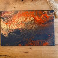 Abstraktes handgefertigtes Acryl Pouring Bild "Brennende Sonne" mit wunderschönen Zellen auf Canvas 30 x 20 cm Bild 2