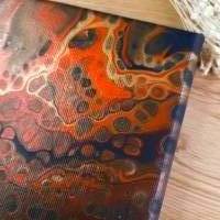 Abstraktes handgefertigtes Acryl Pouring Bild "Brennende Sonne" mit wunderschönen Zellen auf Canvas 30 x 20 cm Bild 3