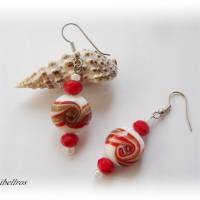 1 Paar Ohrhänger mit Glasperle im Schneckenmotiv - Geschenk,Ohrringe,Geburtstag,rot,weiß Bild 1