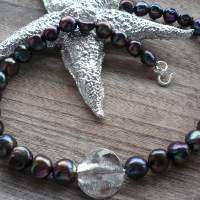 Traumhaft schöne echte Süßwasser Perlen-Kette mit Echt Silber Zwischenteil,Extravagante,Handgefertigte Perlen-Kette,Pfau Bild 1