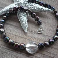 Traumhaft schöne echte Süßwasser Perlen-Kette mit Echt Silber Zwischenteil,Extravagante,Handgefertigte Perlen-Kette,Pfau Bild 2