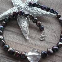 Traumhaft schöne echte Süßwasser Perlen-Kette mit Echt Silber Zwischenteil,Extravagante,Handgefertigte Perlen-Kette,Pfau Bild 3