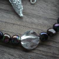 Traumhaft schöne echte Süßwasser Perlen-Kette mit Echt Silber Zwischenteil,Extravagante,Handgefertigte Perlen-Kette,Pfau Bild 4