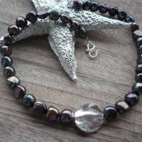 Traumhaft schöne echte Süßwasser Perlen-Kette mit Echt Silber Zwischenteil,Extravagante,Handgefertigte Perlen-Kette,Pfau Bild 5