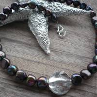 Traumhaft schöne echte Süßwasser Perlen-Kette mit Echt Silber Zwischenteil,Extravagante,Handgefertigte Perlen-Kette,Pfau Bild 9