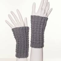 Pulswärmer 100 % Merino-Wolle handgestrickt grau - Damen - Einheitsgröße - Modell 17 Bild 1