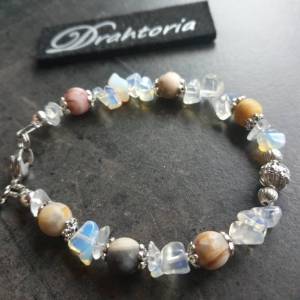 DRAHTORIA Armband mit Opal Opalite Nuggets und mattem natürlichem Achat Verschluss Edelstahl - sehr schöne Perlen - sehr Bild 1