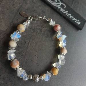 DRAHTORIA Armband mit Opal Opalite Nuggets und mattem natürlichem Achat Verschluss Edelstahl - sehr schöne Perlen - sehr Bild 2