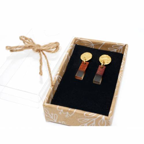 Ohrhänger, Gold trifft Holzschmuck mit Transparenz, moderne goldene Edelstahl Ohrstecker, in natürlichen Farbnuancen,
