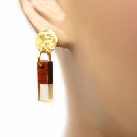 Ohrhänger, Gold trifft Holzschmuck mit Transparenz, moderne goldene Edelstahl Ohrstecker,  in natürlichen Farbnuancen, Bild 2