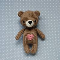 Kuscheltier gehäkelter Teddy Mini braun aus Baumwolle Handarbeit Bild 1