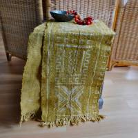 Bogolan Schlammtuch Mudcloth Schal, afrikanische Wanddeko, Tischläufer - Ethno Dekotuch - senfgelb,ocker 165x28 +Fransen Bild 2