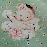Jersey-Panel Newborn Baby von Stenzo, 0,70 x 1,50m, gestreift mit Blumen und Federn Bild 4